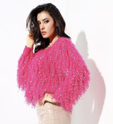 Heart Throb Hot Pink Fluffy Fringe Jumper - Fashion Genie Boutique