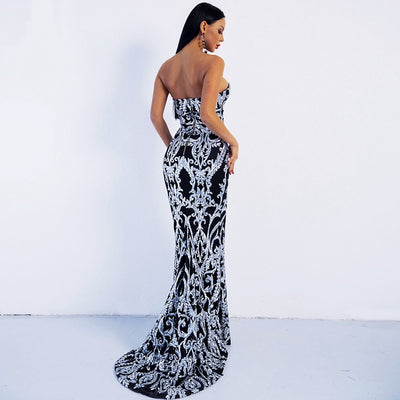 Canterbury Black & Silver Sequin Strapless Maxi Dress - Fashion Genie Boutique