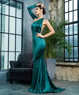 All The Drama Green One Shoulder Satin Maxi Gown Dress - Fashion Genie Boutique