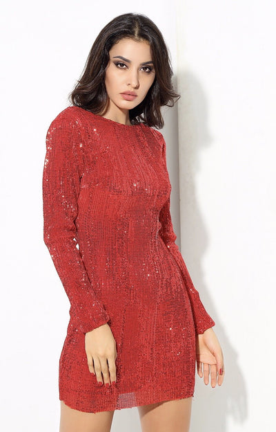 Glam Life Red Sequin Long Sleeve Mini Dress - Fashion Genie Boutique