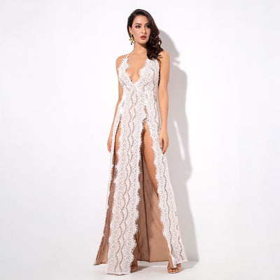 Dash of Sass White Lace Double Split Maxi Dress - Fashion Genie Boutique