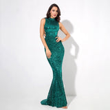 Million Dollar Babe Green Sequin Maxi Fishtail Gown Dress - Fashion Genie Boutique