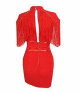 Adhere Red Fringe Shoulder Mini Dress - Fashion Genie Boutique
