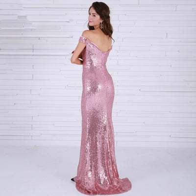 Juliet Pink Sequin Bardot Maxi Dress - Fashion Genie Boutique