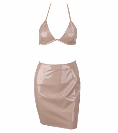 Pin Up Nude Crop Top & Mini Skirt Co-Ord - Fashion Genie Boutique