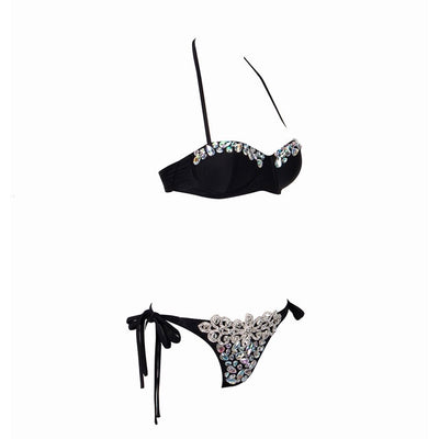 Beach Beauty Black Crystal Bikini Swimsuit - Fashion Genie Boutique