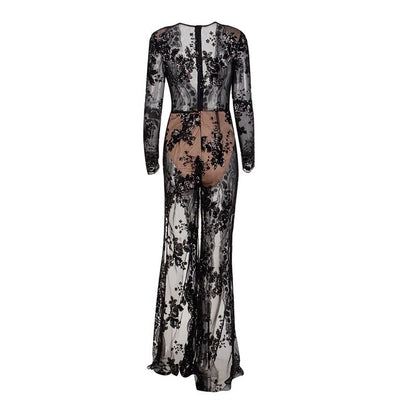 Lady Boss Black Sequin Long Sleeve Split Leg Jumpsuit - Fashion Genie Boutique