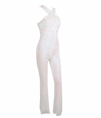 Angel White Iridescent Sequin Jumpsuit - Fashion Genie Boutique