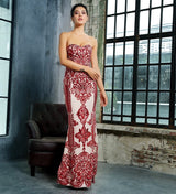Godiva Red Strapless Sequin Maxi Fishtail Dress - Fashion Genie Boutique
