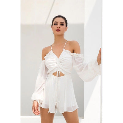 Say My Name White Cut Out Tie Front Playsuit - Fashion Genie Boutique
