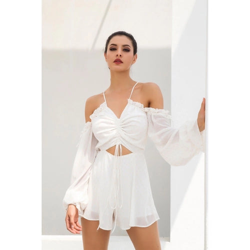 Say My Name White Cut Out Tie Front Playsuit - Fashion Genie Boutique