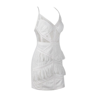 Ready To Ruffle White Mesh Mini Dress - Fashion Genie Boutique