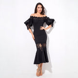 Mamacita Black Bardot Lace Panel Midi Dress - Fashion Genie Boutique