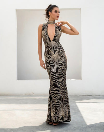 Disco Inferno Black & Gold Glitter Maxi Dress - Fashion Genie Boutique