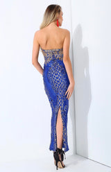 A Long Affair Blue & Gold Sequin Strapless Maxi Dress - Fashion Genie Boutique