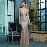 Dubai Nights Silver & Gold Plunge Glitter Maxi Dress - Fashion Genie Boutique