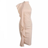 Make Your Move White Frill Bodycon Midi Dress - Fashion Genie Boutique