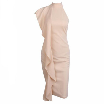 Make Your Move White Frill Bodycon Midi Dress - Fashion Genie Boutique