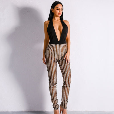 Miami Nights Black & Gold Embellished Jumpsuit - Fashion Genie Boutique