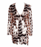 Keep them Keen Rose Gold Long Sleeve Sequin Tassel Mini Dress - Fashion Genie Boutique