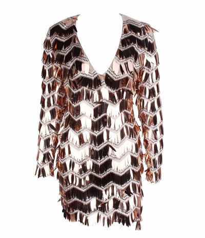 Keep them Keen Rose Gold Long Sleeve Sequin Tassel Mini Dress - Fashion Genie Boutique