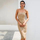 Little Dancer Gold Glitter Embellished Strapless Midi Dress - Fashion Genie Boutique