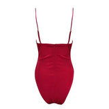 Cool Casual Red Chain Strap Cut Out Bodysuit - Fashion Genie Boutique