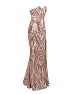Sweet Vision Rose Gold Strapless Sequin Spilt Maxi Gown Dress - Fashion Genie Boutique