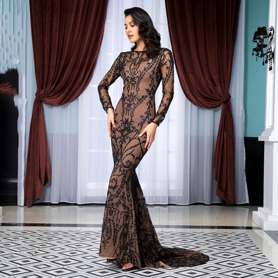 Prom N Poised Black Glitter Embellished Maxi Fishtail Gown Dress - Fashion Genie Boutique