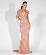 Cut It Out Gold Keyhole Sequin Long Sleeve Maxi Fishtail Dress - Fashion Genie Boutique