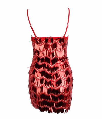 Gabby Red Sequin Tassel Mini Dress - Fashion Genie Boutique