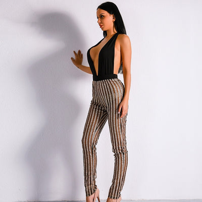 Miami Nights Black & Gold Embellished Jumpsuit - Fashion Genie Boutique