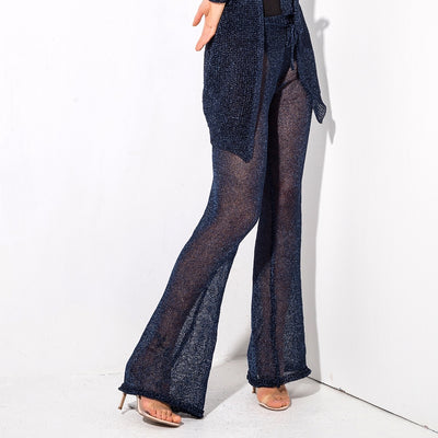 Valerie Navy Glitter Knit Trousers - Fashion Genie Boutique