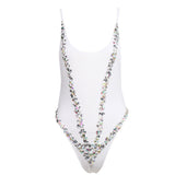 Jasmine White Crystal Embellshed Swimsuit - Fashion Genie Boutique