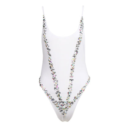 Jasmine White Crystal Embellshed Swimsuit - Fashion Genie Boutique