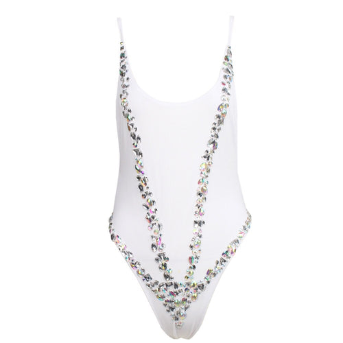 Jasmine White Crystal Embellshed Swimsuit - Fashion Genie Boutique