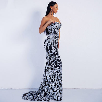 Canterbury Black & Silver Sequin Strapless Maxi Dress - Fashion Genie Boutique