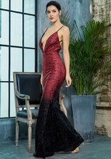 Dubai Nights Red & Black Plunge Glitter Maxi Dress - Fashion Genie Boutique