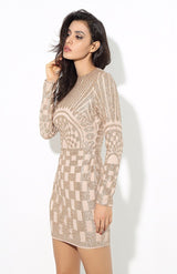 Gatsby Gold Glitter Embellished Long Sleeve Mini Dress - Fashion Genie Boutique