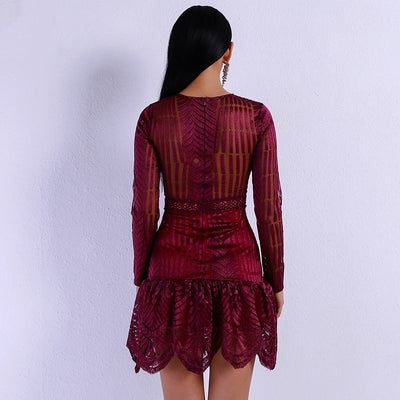 Jinx Burgundy Crochet Long Sleeve Mini Dress - Fashion Genie Boutique