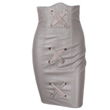Cross Cross Grey Faux Leather High Waisted Mini Skirt - Fashion Genie Boutique