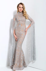 Queen Of The Night Silver Glitter Fishtail Maxi Dress - Fashion Genie Boutique