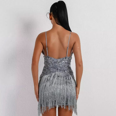 Glam Night Lavender Sequin Fringe Mini Party Dress - Fashion Genie Boutique