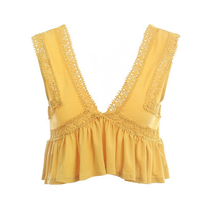 Summer Song Yellow Frill Wrap Front Crop Top - Fashion Genie Boutique