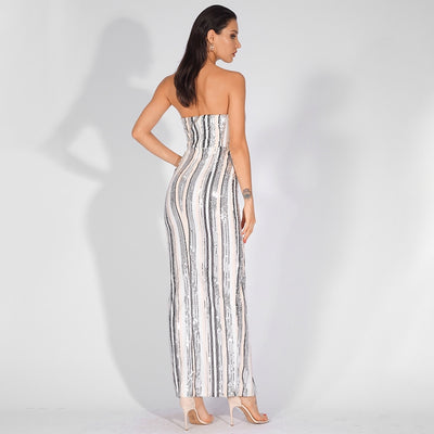 Cuddle Me Crazy Multi Stripe Strapless Split Maxi Dress - Fashion Genie Boutique