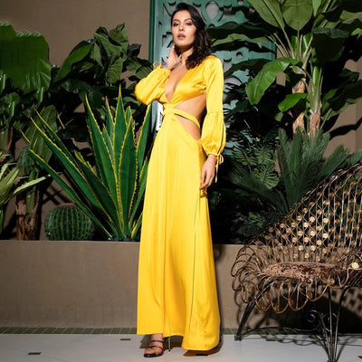 Miami Sun Yellow Long Sleeve Maxi Dress - Fashion Genie Boutique
