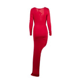 Million Reasons Red Slinky Cown Neck Long Sleeve Maxi - Fashion Genie Boutique