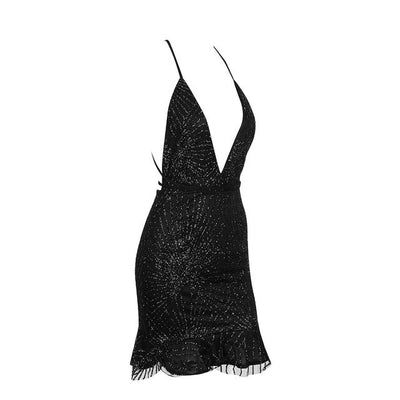 Vegas Beauty Black Glitter Embellished Mesh Mini Dress - Fashion Genie Boutique