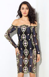 Shelly Black Bardot Long Sleeve Mesh Mini Dress - Fashion Genie Boutique