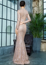Moroccan Mama Gold Long Sleeve Glitter Fishtail Maxi Dress - Fashion Genie Boutique
